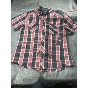 Men's XXLarge button-down short sleeve shirt - red & black - Rock & Republic